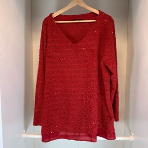 Apt. 9 Sparkle Red V Neck Sweater Size 2X